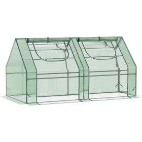 Portable Greenhouse Garden Hot House with Two PE/PVC Covers;  Steel Frame and 2 Roll Up Windows 6' x 3' x 3'